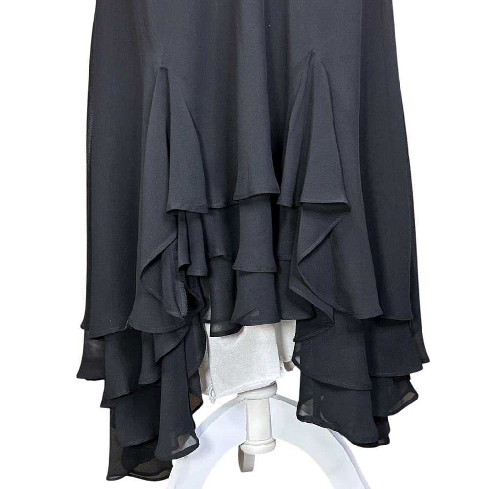 MSK Gothic Black Ruffle Midi/'Maxi Skirt Asymmetrical Tiered Witchy Whimsigoth - Picture 4 of 7